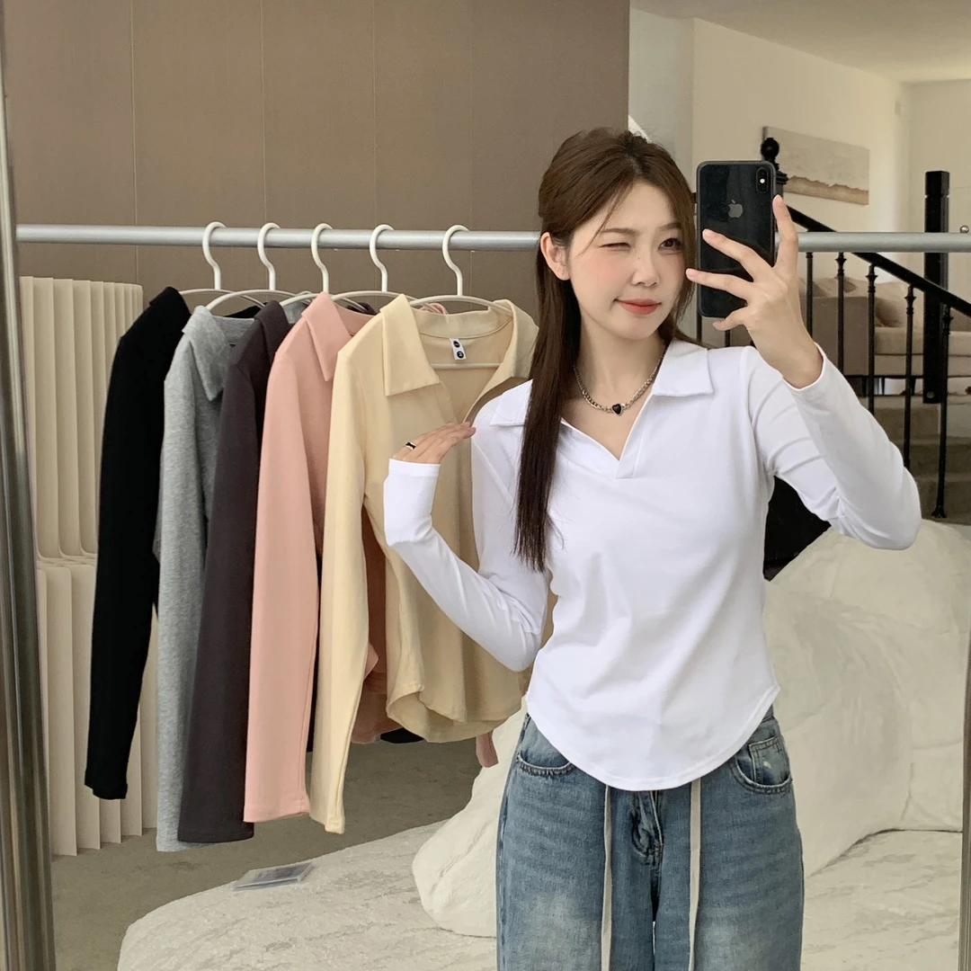 哺乳上衣秋冬款辣妈打底衫纯色正肩显瘦POLO领长袖T恤秋季月子服