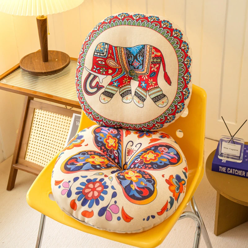 棉麻圆形坐垫轻奢餐桌茶几防滑方形垫子复古家用创意抱枕靠垫软厚