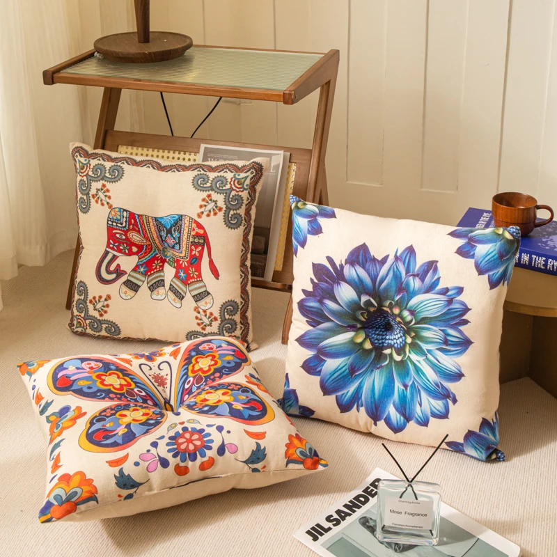 方形棉麻圆形坐垫轻奢餐桌茶几防滑方形垫子复古家用抱枕软垫子