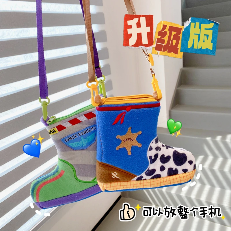 卡通巴斯光年胡迪靴子斜挎包创意时尚可爱雨靴迷你零钱包单肩包女