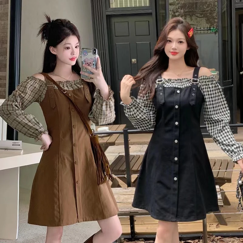 微胖mm连衣裙简约洋气140-160斤大码女装秋季遮肉显瘦牛仔裙1411