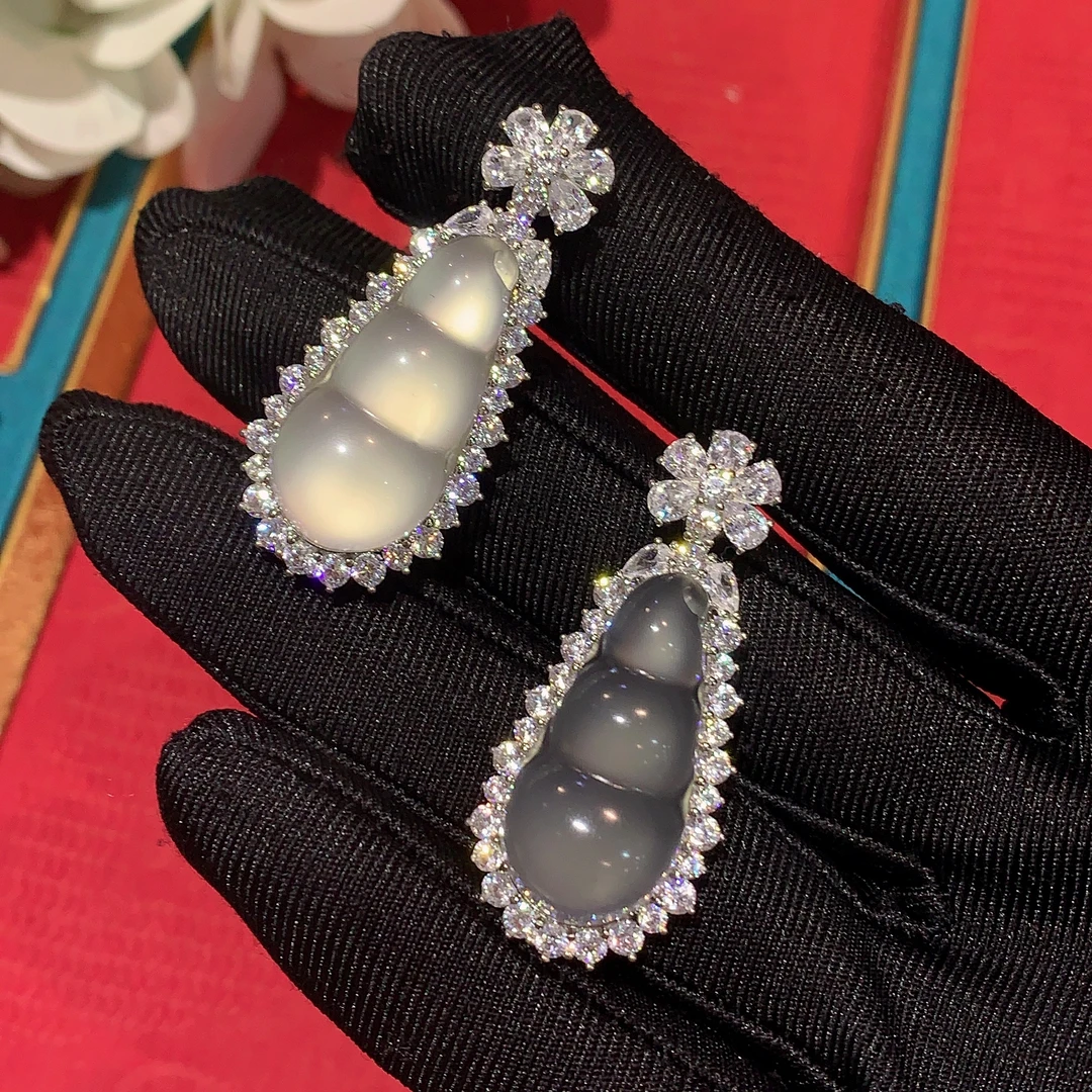 石英质玉福豆吊坠可拆卸后盖天然小众玉石豆子S925银镶嵌挂件