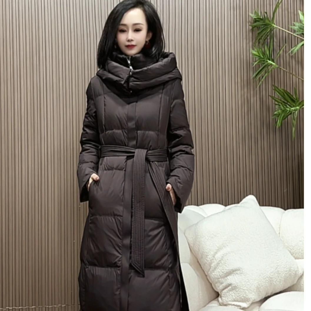 双色中长款加厚羽绒服