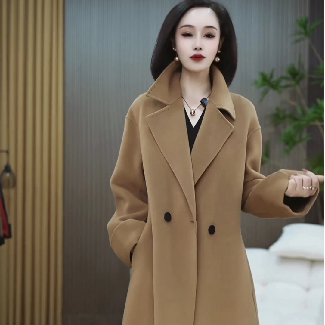 四色中长款双面羊绒大衣