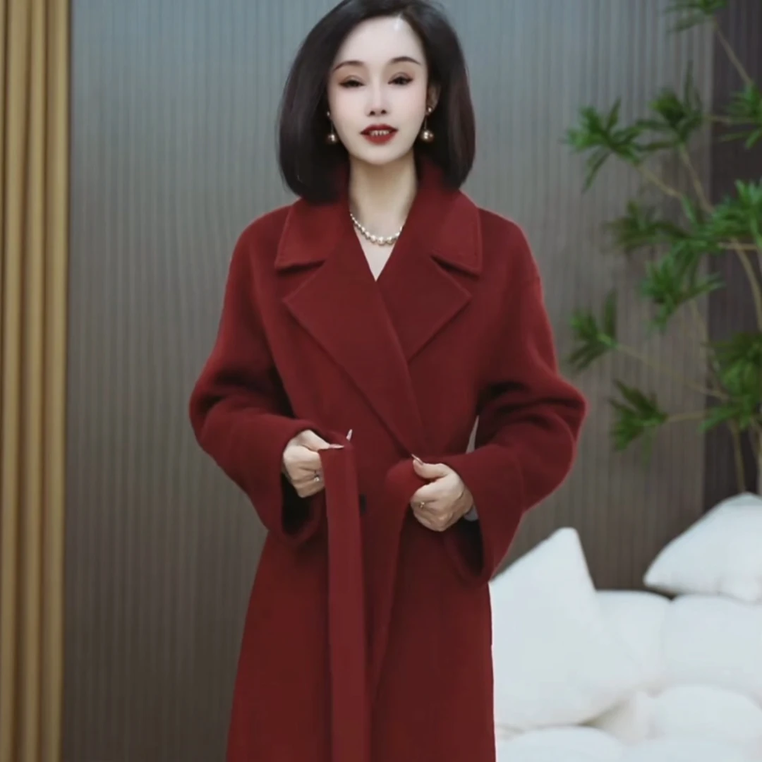 《24款四色》中长款显瘦气质轻奢百搭设计师双面绒大衣