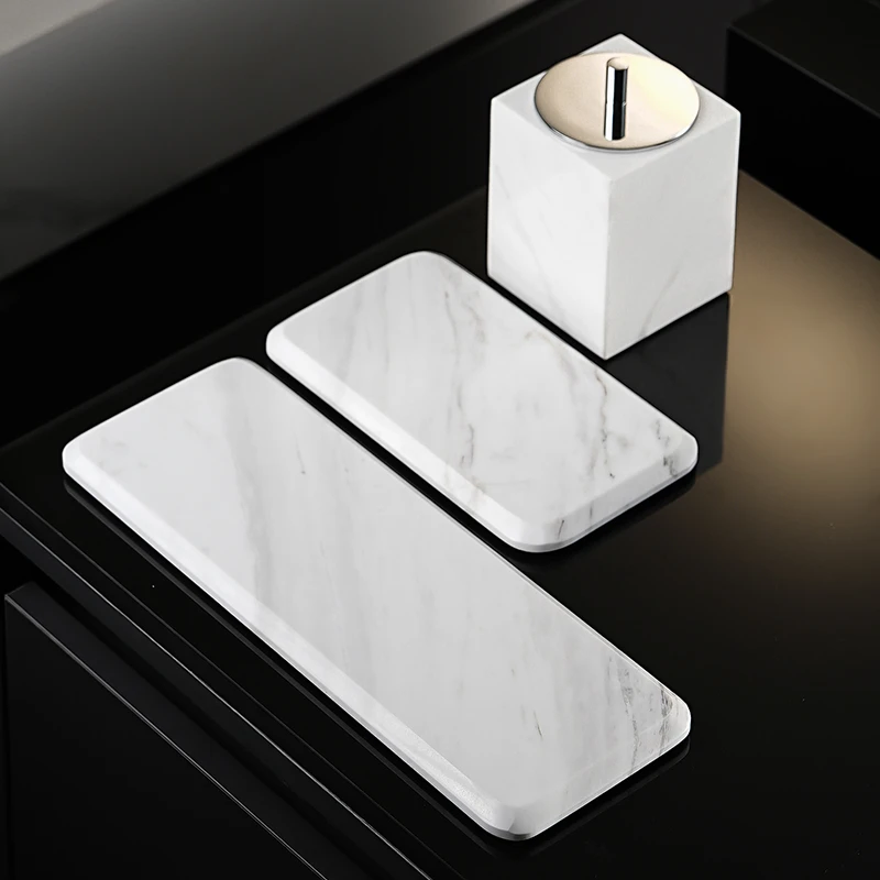 爵士白色大理石浴室台面置物杯架酒店专用洗漱用品长方形收纳托盘