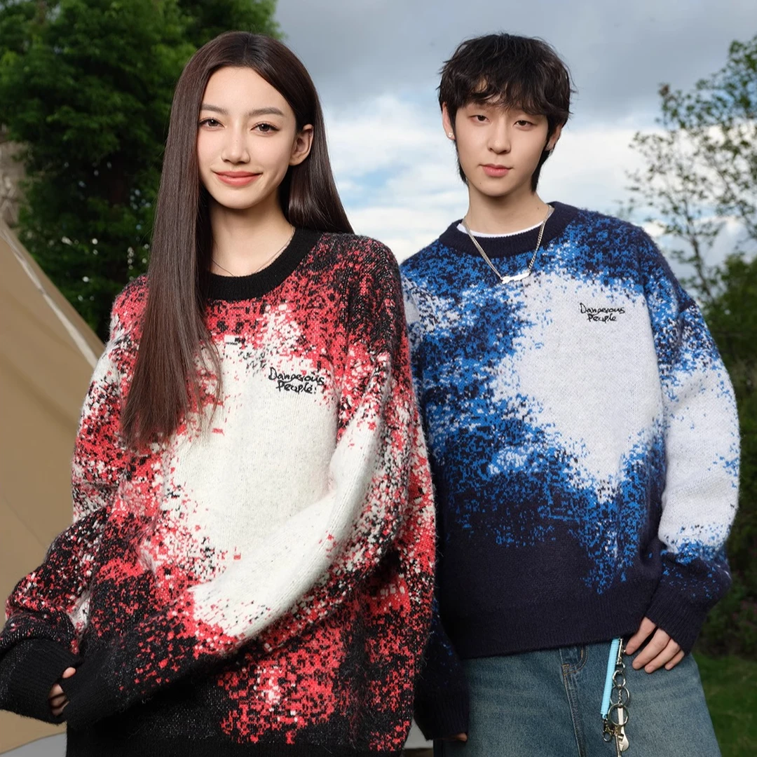 Dangerouspeople薛之谦dsp三色渐变提花仿喷染时尚潮流休闲毛衣