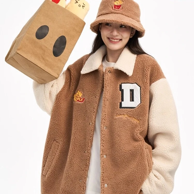 Dangerouspeople薛之谦dsp重磅刺绣夹克仿羊羔绒拼色宽松开衫外套