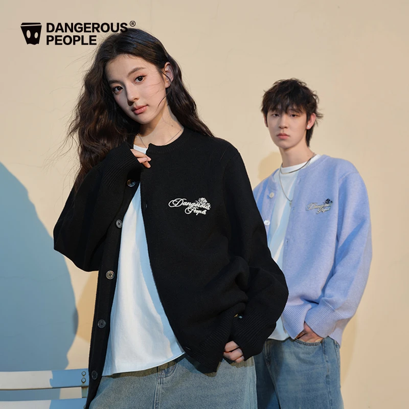 Dangerouspeople薛之谦dsp秋季简约宽松百搭夹花刺绣玫瑰开衫毛衣