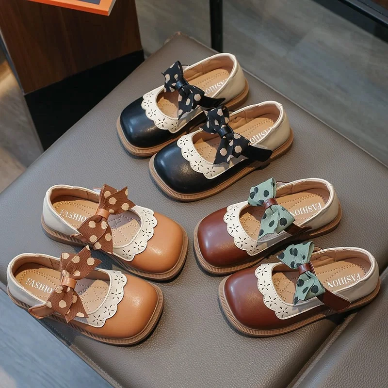 女童软底防滑单鞋蝴蝶结镂空公主鞋909