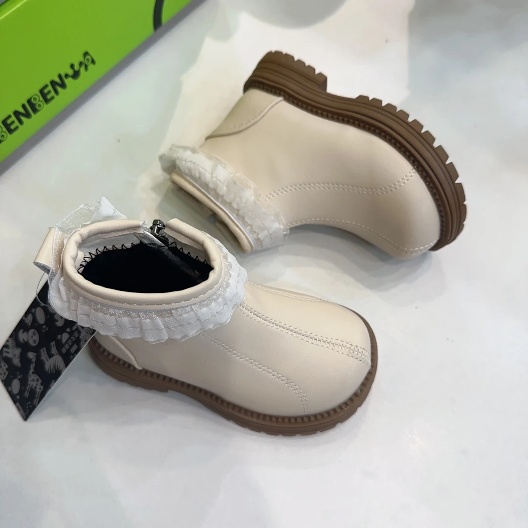 秋冬新款韩版蕾丝女童靴子公主短靴8030