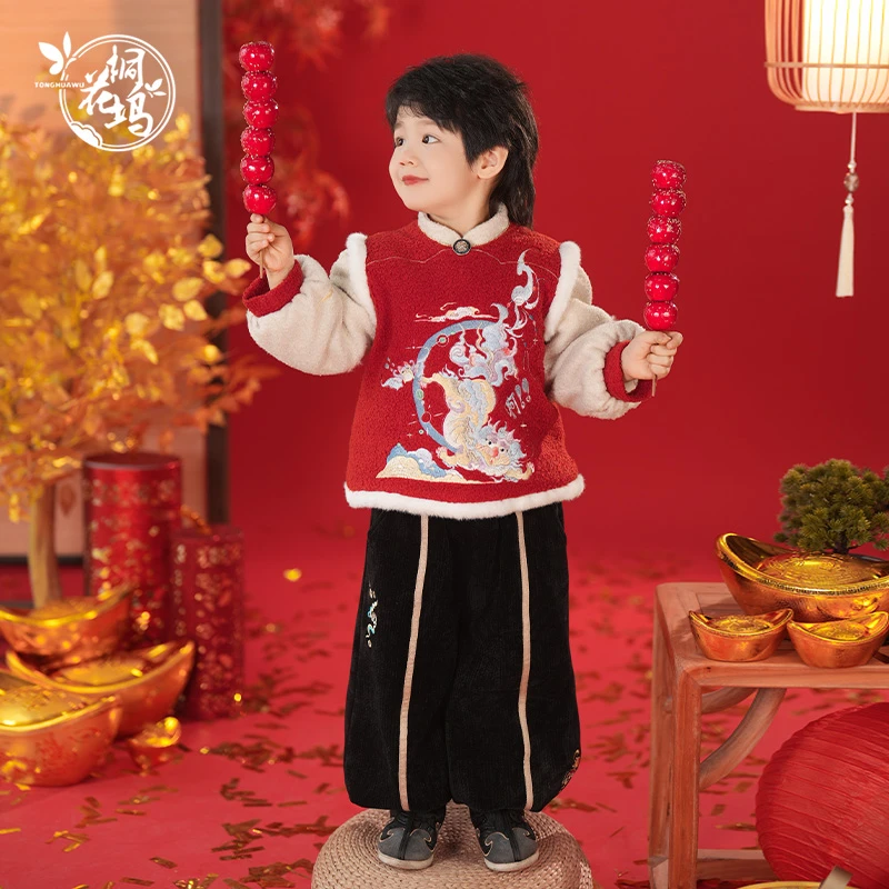 桐花坞【麒麟踏福】汉服男童冬季儿童新年唐装男宝宝拜年服套装