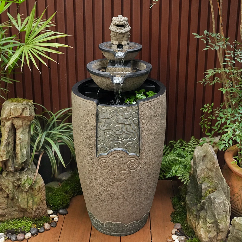 新中式流水摆件室内客厅电视柜旁循环水喷泉落地新居开业招财景观