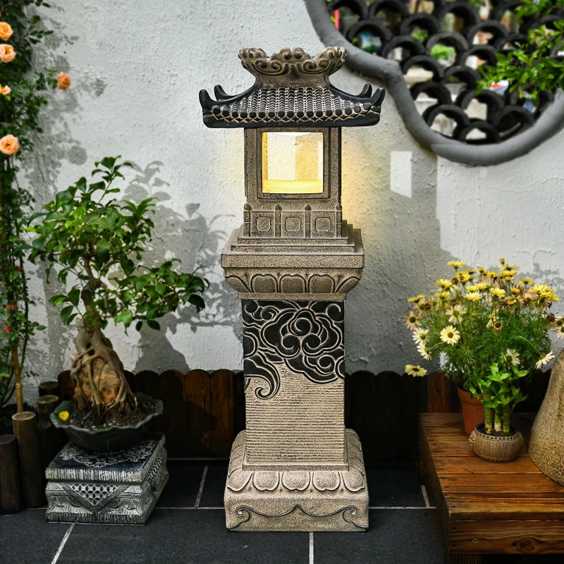 仿石灯塔户外景观灯饰太阳能落地灯庭院造景布置中式小院草坪室外