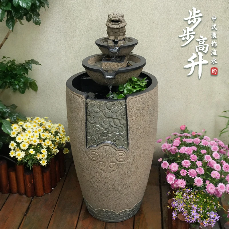 流水摆件循环水新中式客厅玄关室内外电视柜旁摆设物