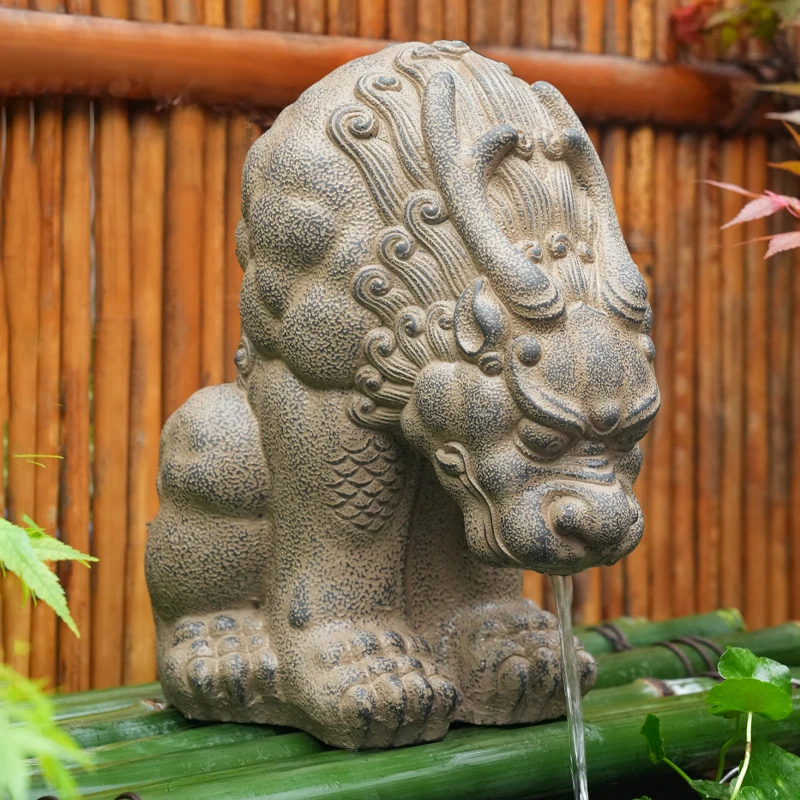 庭院户外落地流水摆件吐水神兽蚣蝮仿古鱼缸上面装饰循环水