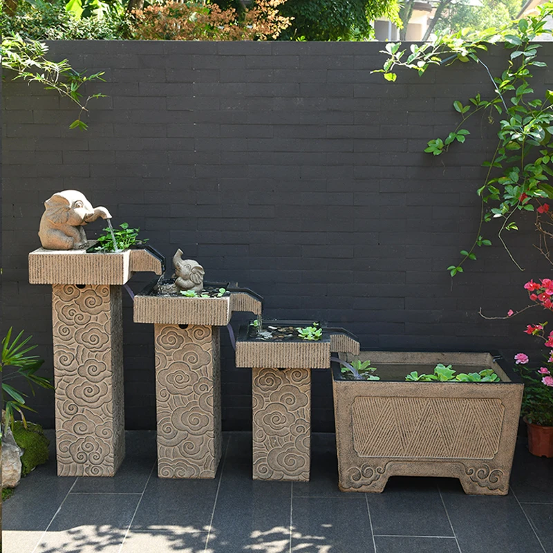 庭院造景布置流水摆件循环水仿石水槽水系景观户外落地鱼池成品