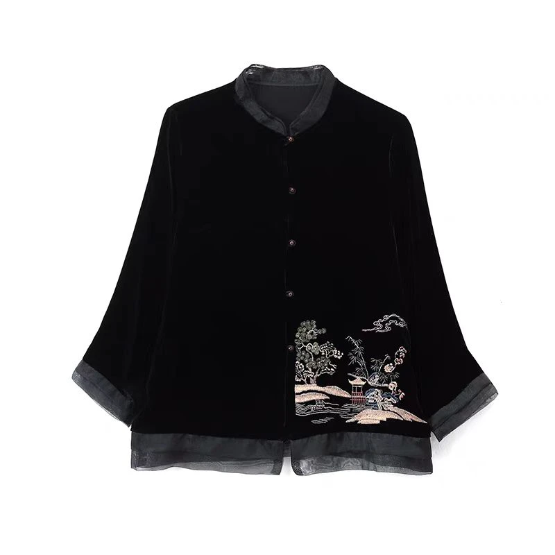 H19春季2024新款奢华大牌金丝绒上衣女高端女人味