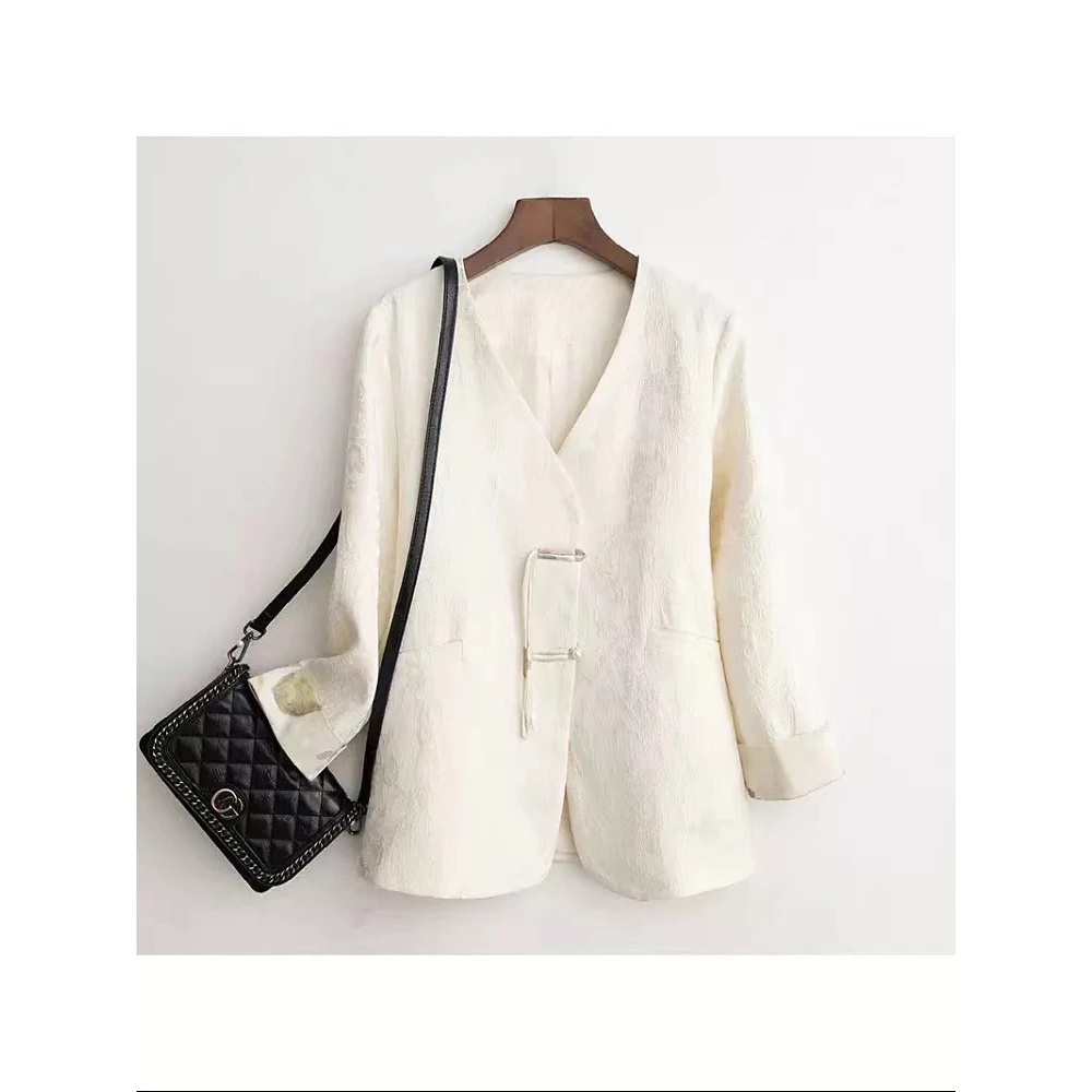 Y49高级感中式国风西装外套女夏季新款时尚休闲复古文艺西服上衣