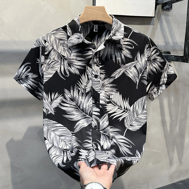 夏威夷碎花短袖衬衫男夏季宽松百搭薄款衬衣港风ins潮牌帅气外套