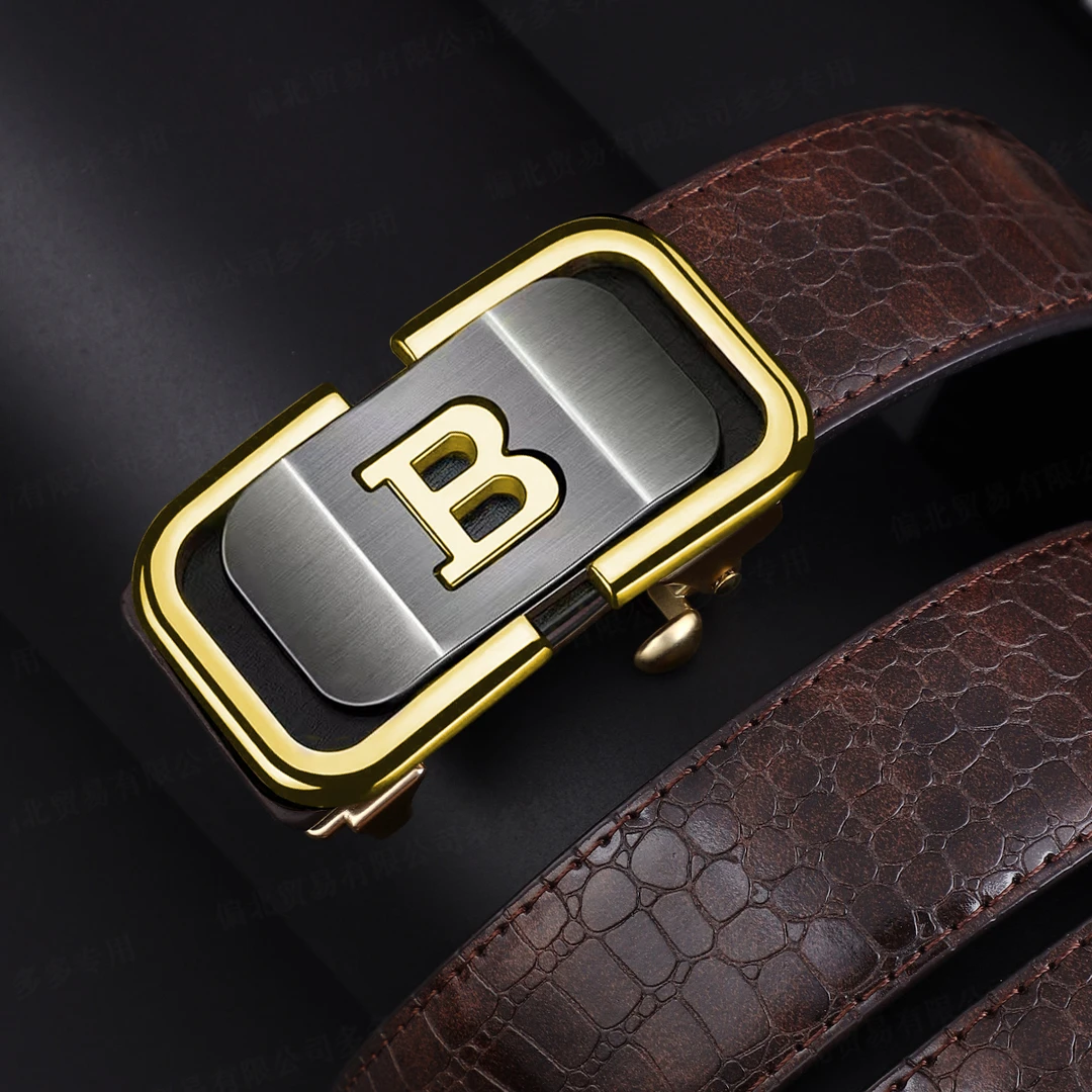 男士鳄鱼纹皮腰带无牙自动扣高档时尚真皮商务百搭潮流B字头新款