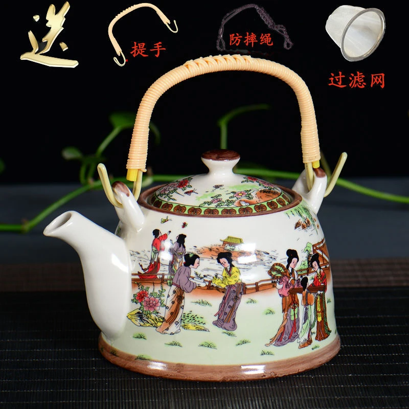 提梁壶饭店家用耐高温泡茶壶单壶凉水壶陶瓷茶壶大容量花茶壶大号