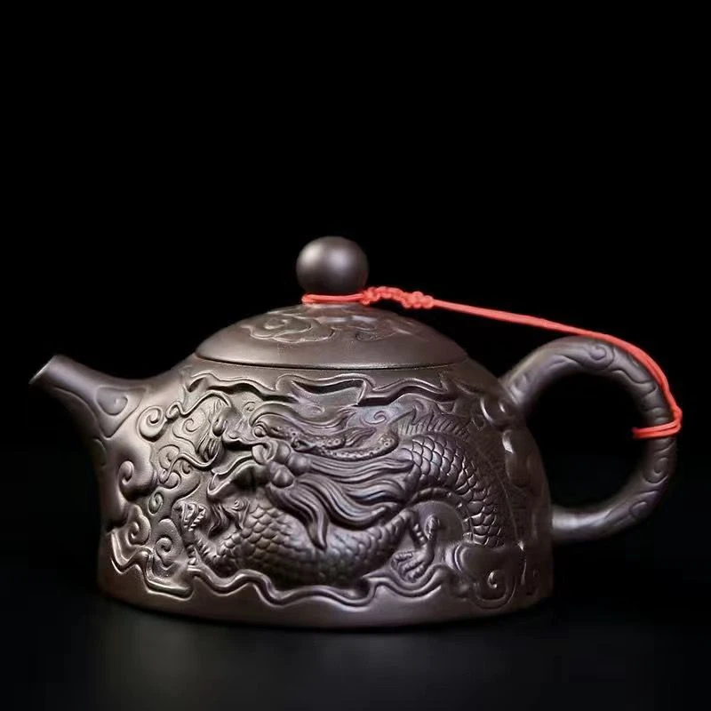 紫砂壶大容量高端扁西施凤鸣壶正宗原矿紫砂茶壶锤纹凤鸣紫砂壶