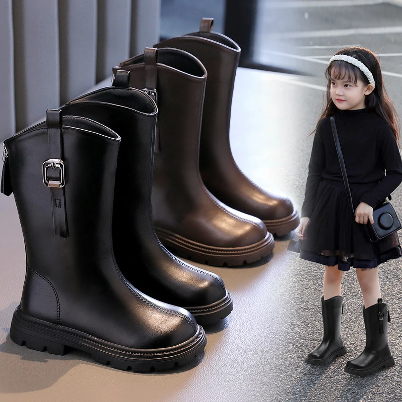 巴拉巴拉女童靴子加绒儿童长靴2023冬季新款韩版高筒靴女宝洋气