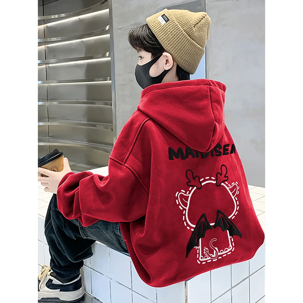 巴拉巴拉男童红色卫衣秋冬款2024新款儿童新年龙年加厚上衣本命年