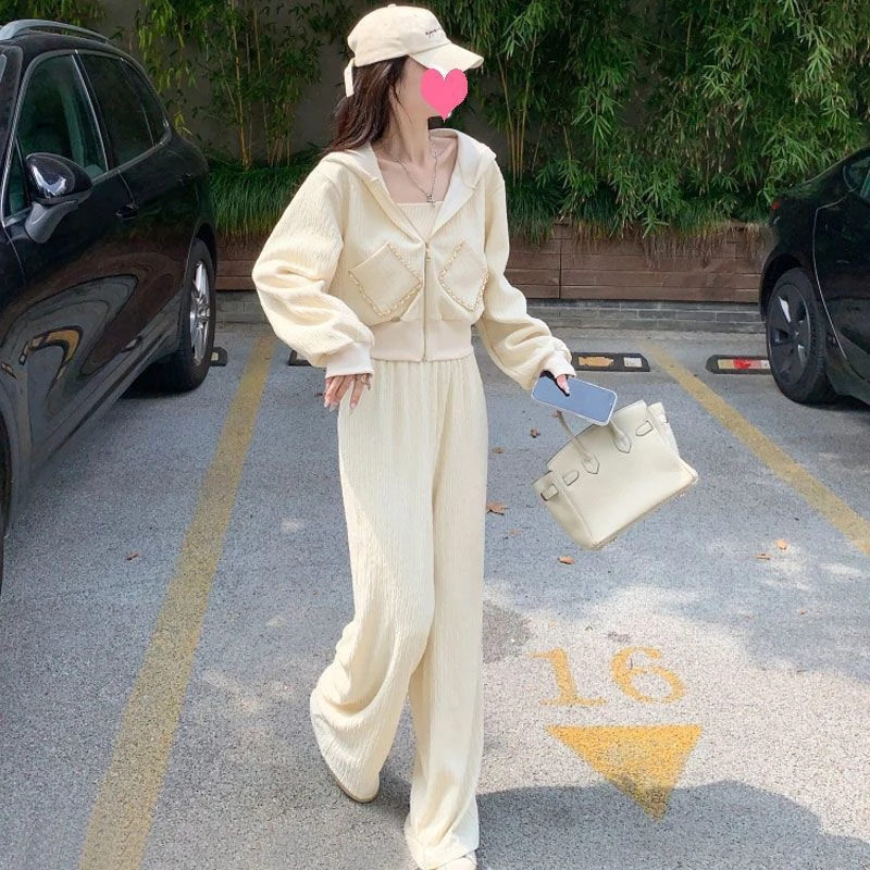 洋气时尚运动卫衣套装女秋季盐系穿搭御姐秋冬高级感阔腿裤两件套