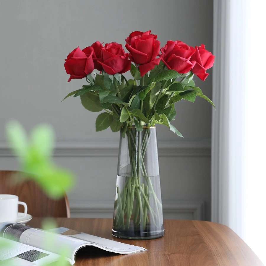 大红凯特玫瑰花仿真花束假花客厅室内简约餐桌摆件花插花装饰