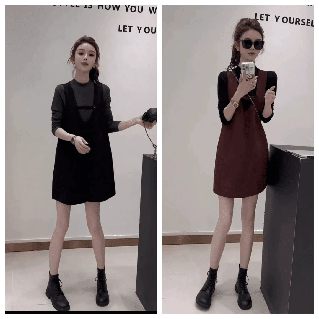 早秋穿搭一整套女2024高级感气质西装背带裙半高领打底衫两件套