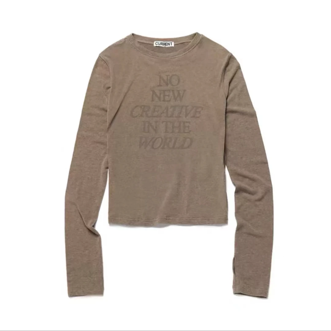 韩国current针织字母新款打底百搭休闲圆领上衣女长袖针织衫