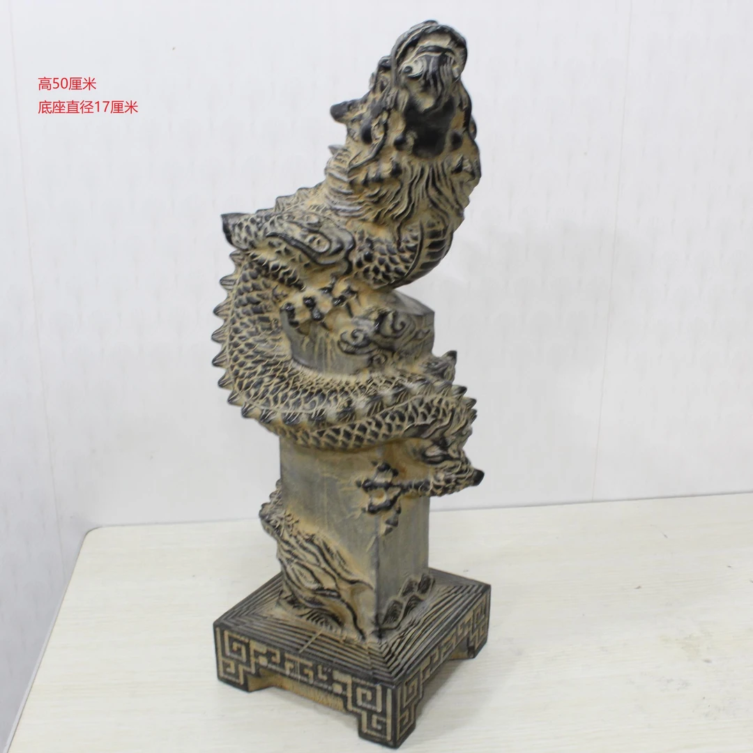 山西青石桌面摆件盘龙柱（手工雕刻中式电视机柜摆件）