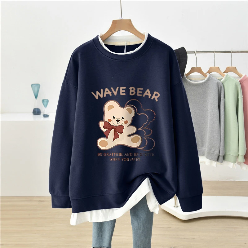 宽松oversize大码假两件圆领卫衣女2024年新款秋季显瘦无帽外套潮