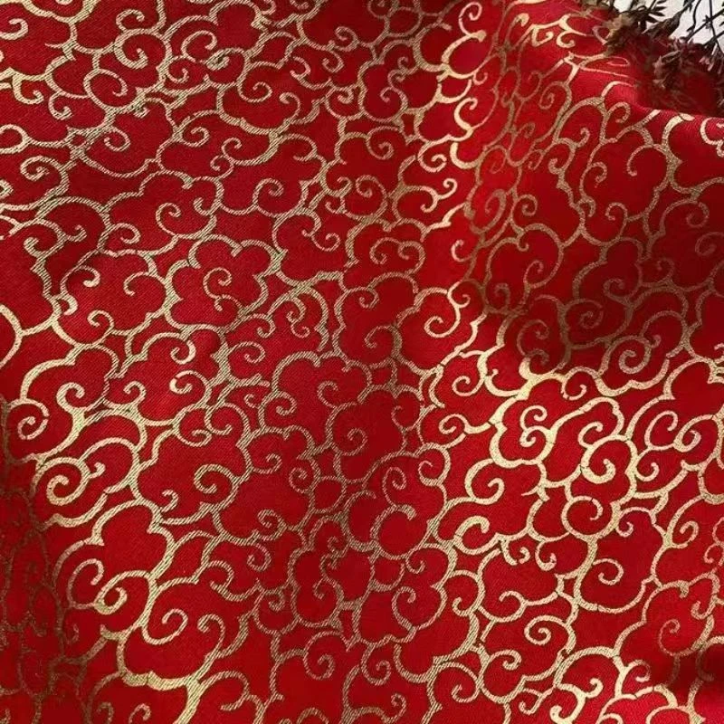 古典大红色祥云全棉烫金印花卡通纯棉布料结婚用布