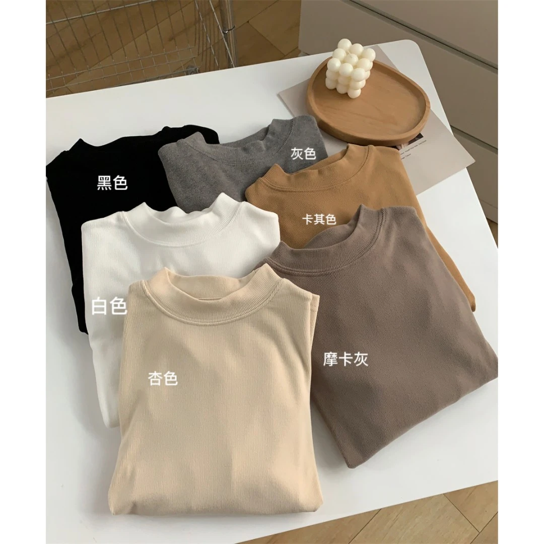 【慕斯绒打底】微高领6色长袖小立领打底衫女秋冬修身显瘦内搭t恤