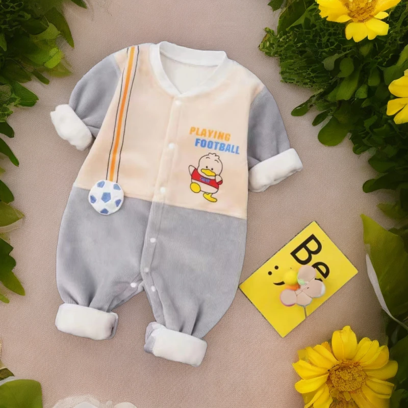 0-3个月男新生儿衣服秋冬婴儿连体衣加绒春款0-1岁宝宝哈衣爬服
