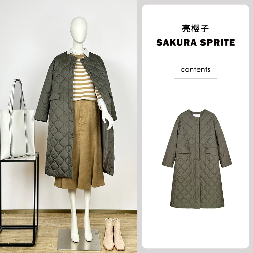 亮樱子LDWGM162日系中长款棉服外套女冬棉袄设计感轻薄棉衣