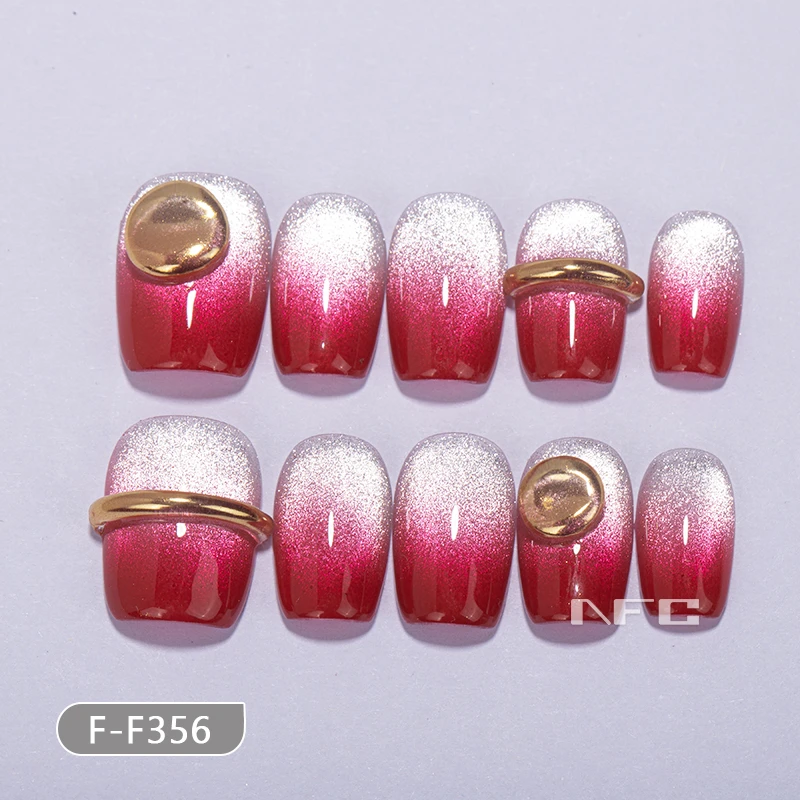 【胭脂泪】火龙果玻璃珠猫眼辣妹风显白轻奢渐变纯手工穿戴甲F356