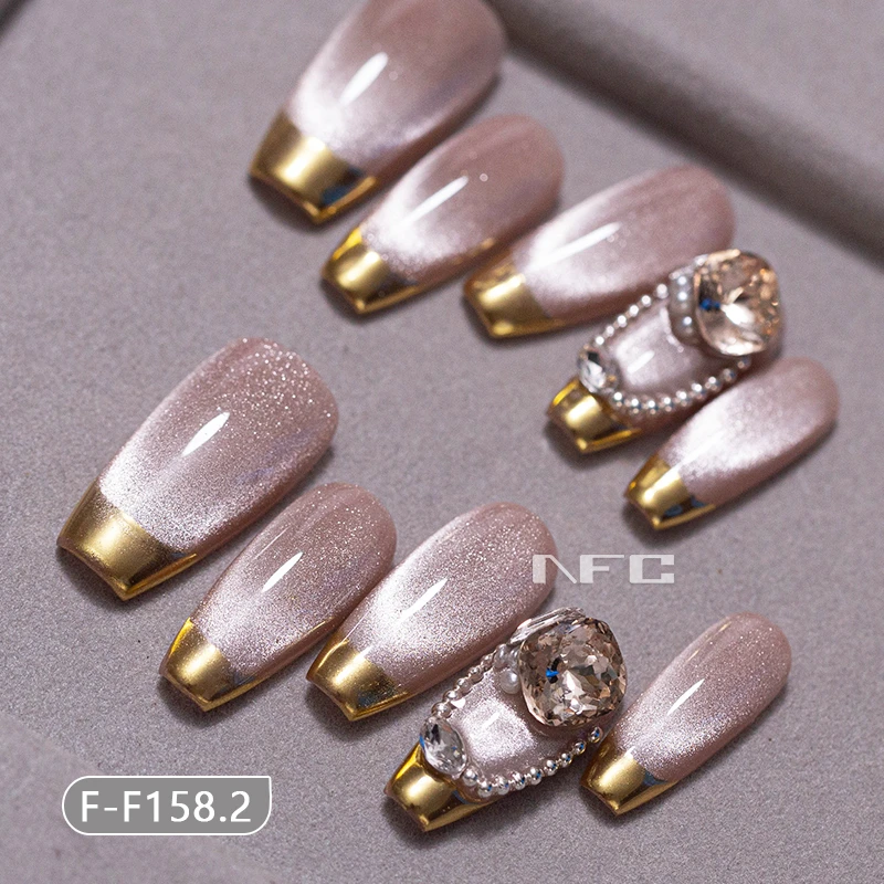 【鸽子蛋】鎏金秋冬香槟金爆闪猫眼玻璃珠小众纯手工穿戴甲F158