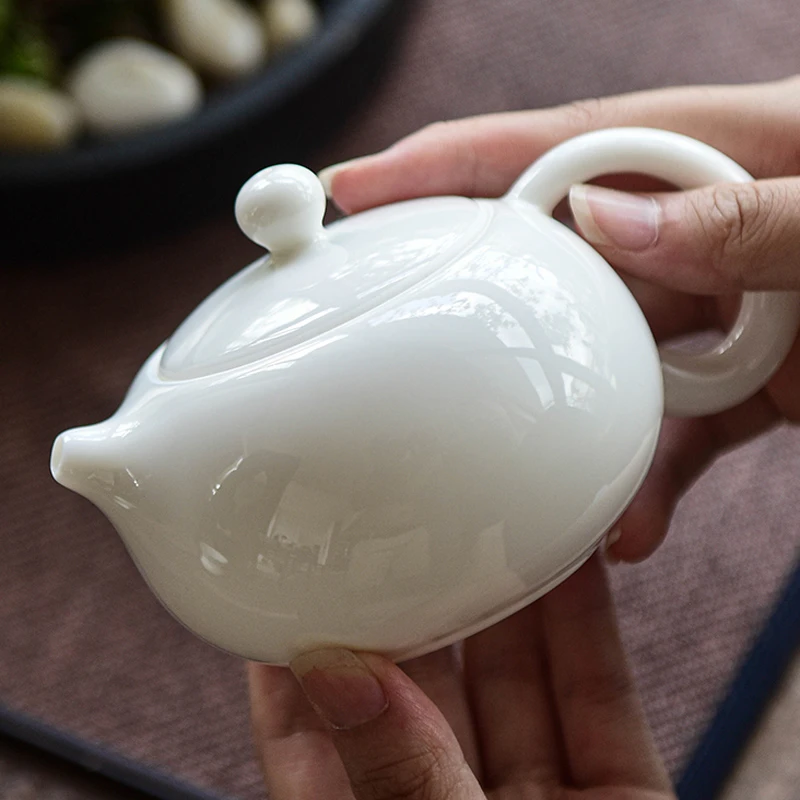 西施壶白瓷羊脂玉瓷茶壶家用手简约陶瓷茶具纯白