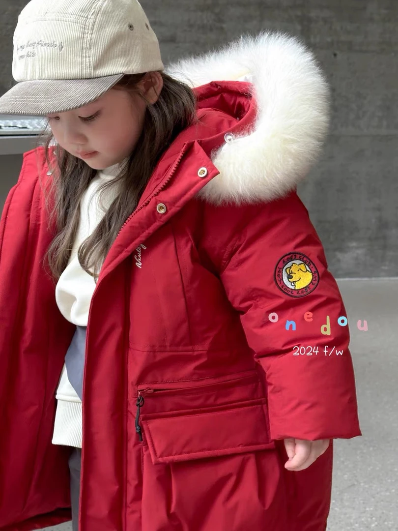 特价正品豆豆红色女童派克冬款新年款派克服2024新款