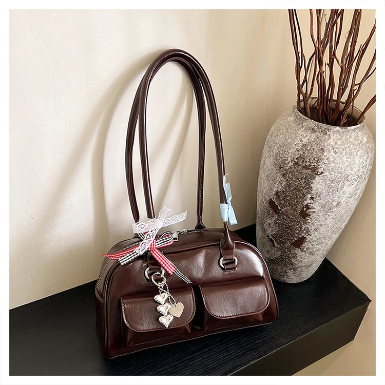 允真同款保龄球包包2024新款大容量女韩版复古小众百搭手提单肩包