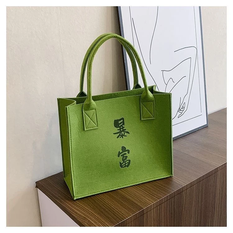 批发 定制毛毡包时尚百搭单肩肩包绿色韩版大容量包包手提包包