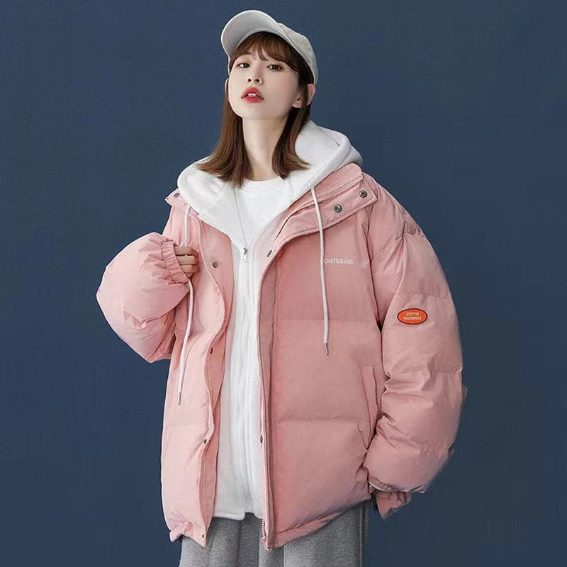 新短款假两件棉衣服女装冬季韩版宽松大码袄学生情侣闺蜜加厚外套