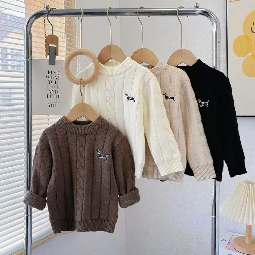 男童麻花针织加厚一体绒毛衣