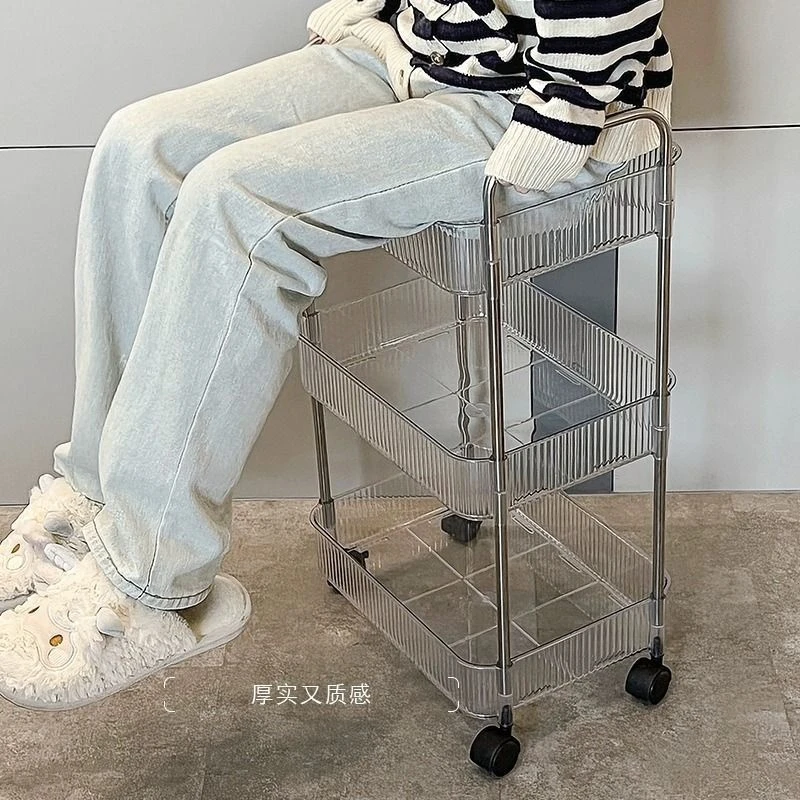 透明亚克力小推车化妆品床头推车书架客厅收纳盒浴室移动置物架