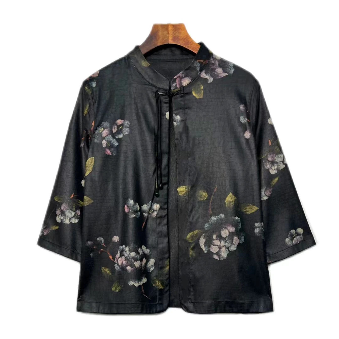 [杭锦绸装]寒梅·设计典藏精工老料龟裂纹百搭双面穿外套6005