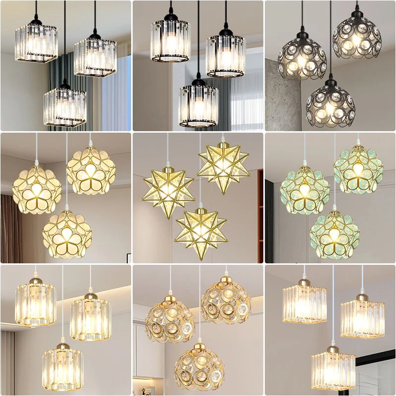 餐厅吊灯现代简约水晶网红吊灯吧台北欧三头饭厅创意卧室个性灯具